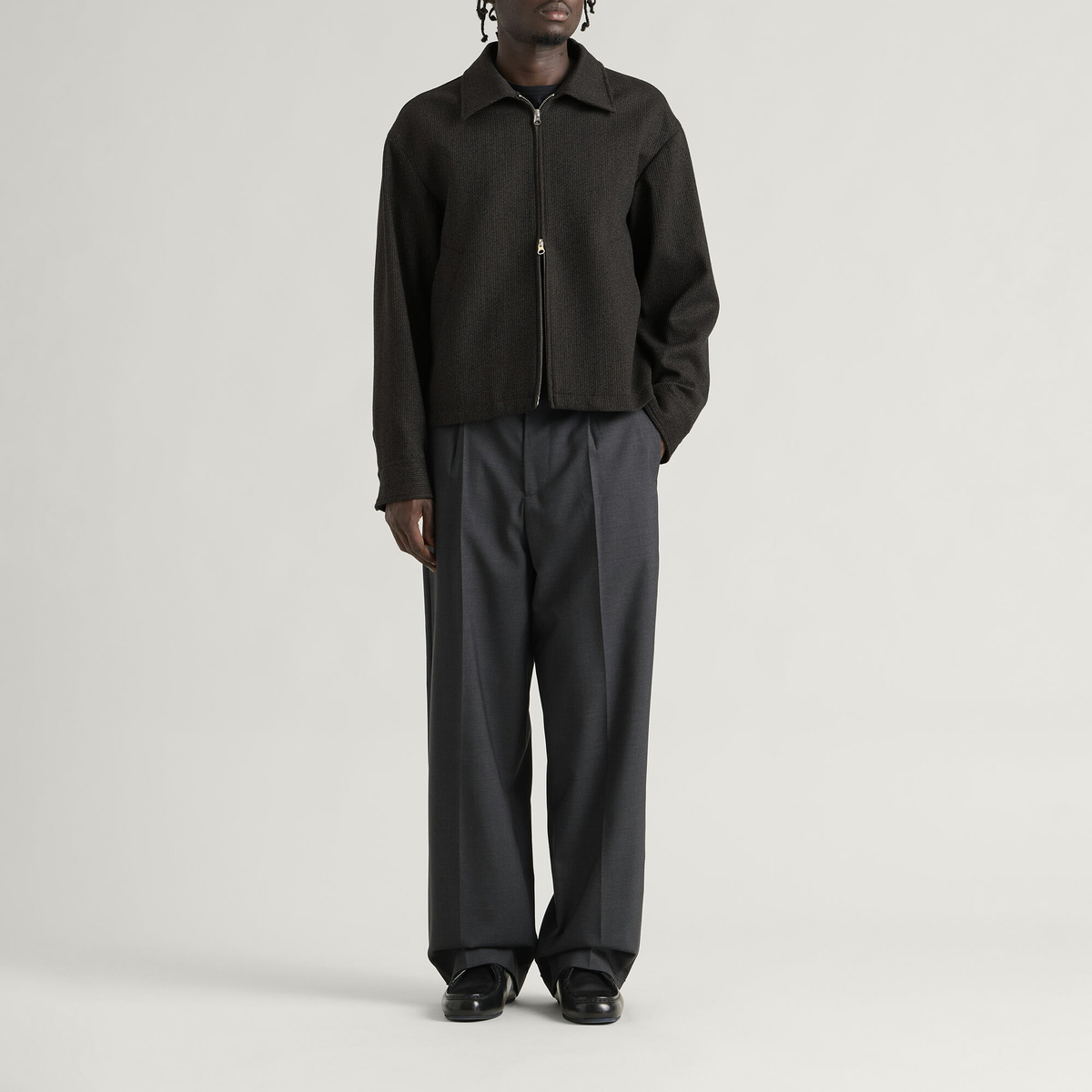mfpen Men's Stripe Mail Jacket in Brown Melange Stripe