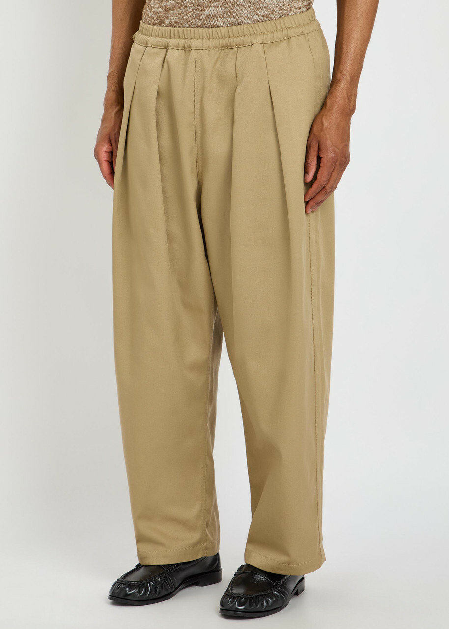Maison Margiela Pleated Wide-leg Twill Cropped Trousers Beige