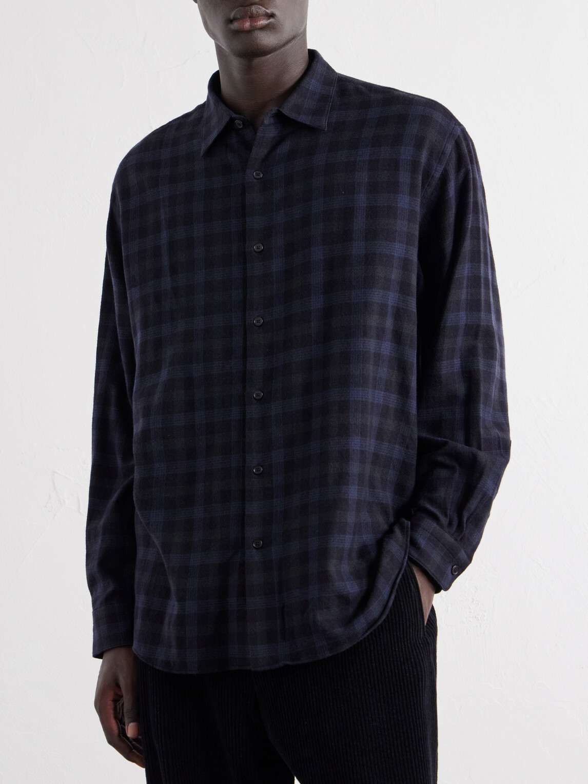 A.PRESSE - Checked Wool-Flannel Shirt - Blue