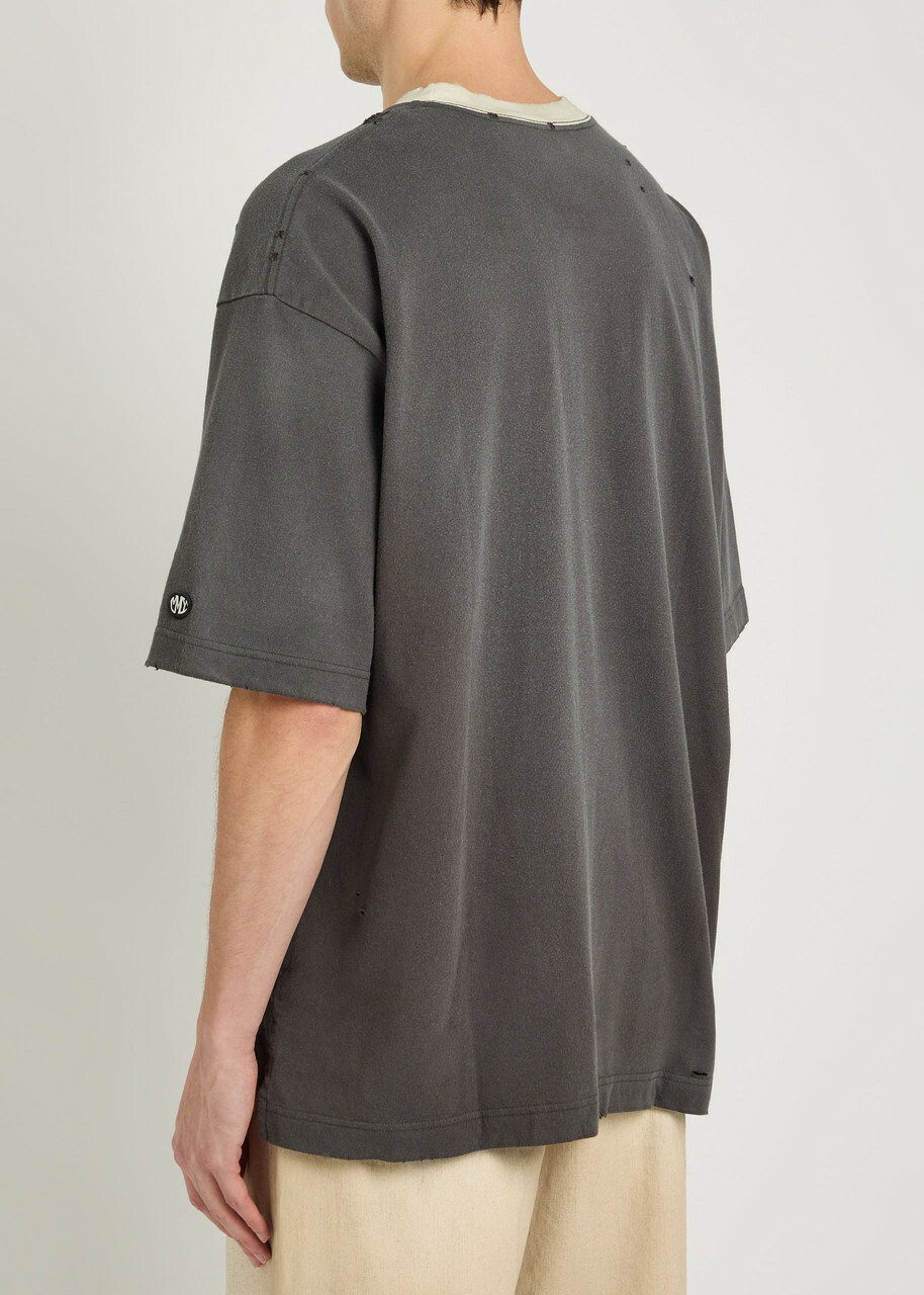 Maison Mihara Yasuhiro Distressed Printed Cotton T-shirt Black