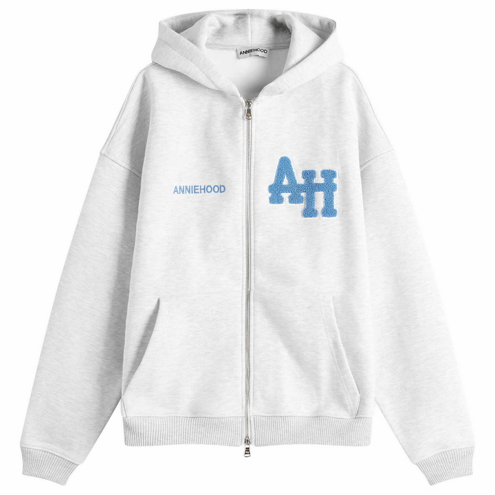 Photo: ANNIE HOOD Men's College Zip Hoodie in Grey