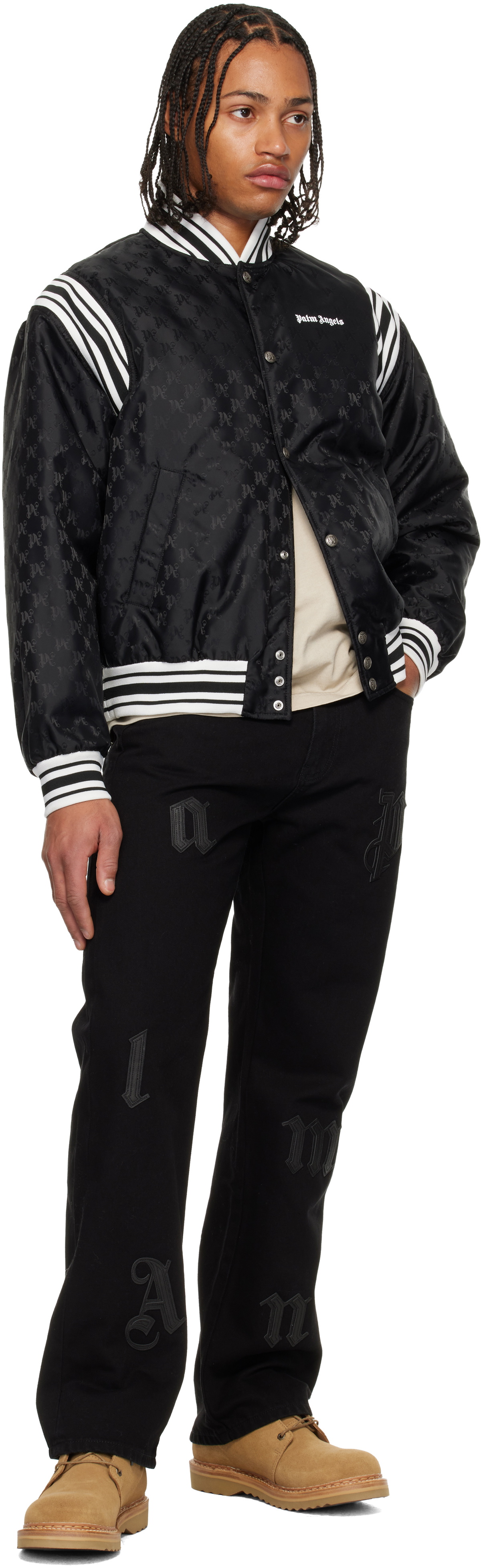 Palm Angels Black Monogram Jacquard Bomber Jacket