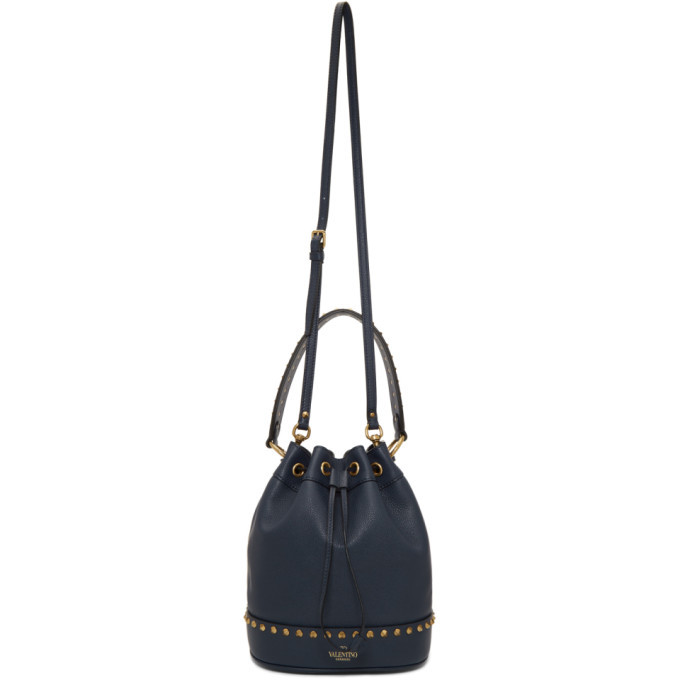 Valentino Navy Valentino Garavani Small Twinkle Studs Bucket Bag