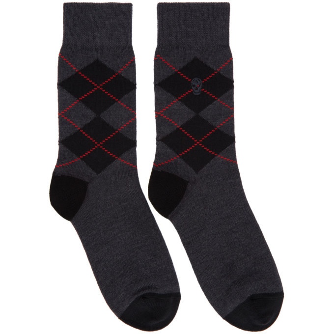 Photo: Alexander McQueen Grey and Red Argyle Socks