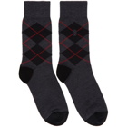 Alexander McQueen Grey and Red Argyle Socks