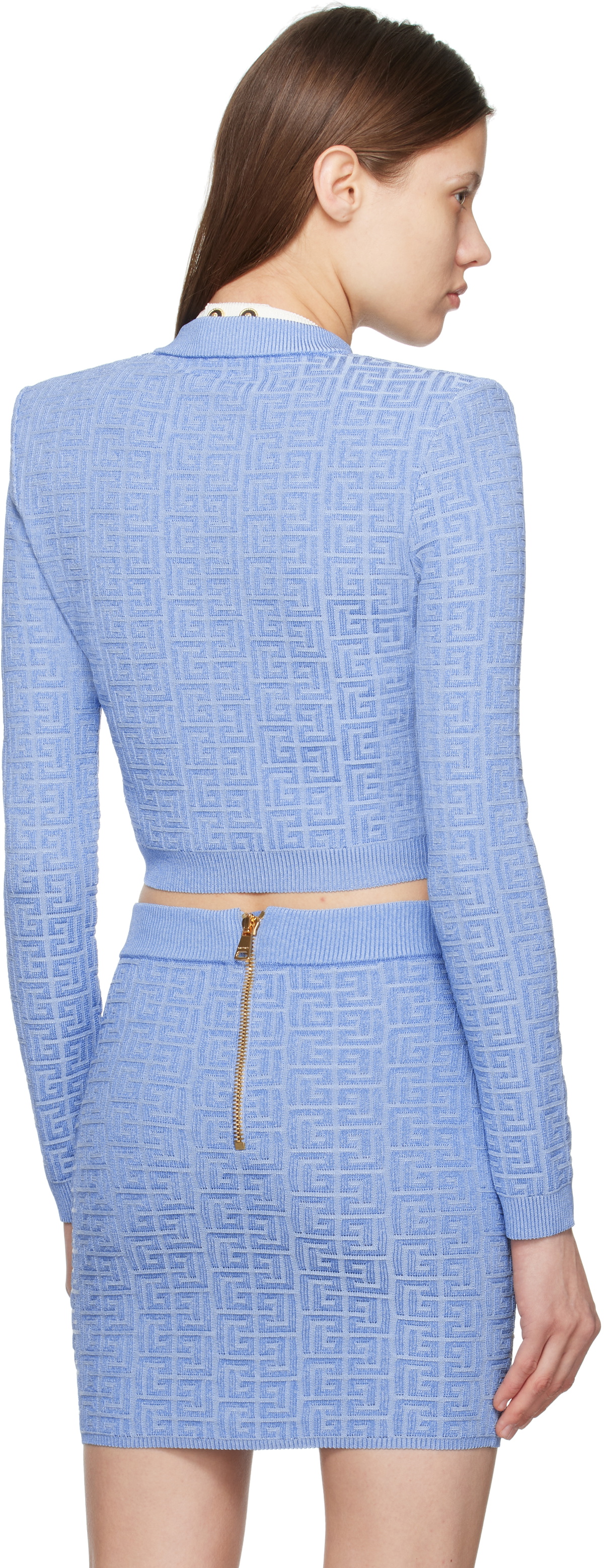 Balmain Blue PB Labyrinth Knit Cardigan Balmain
