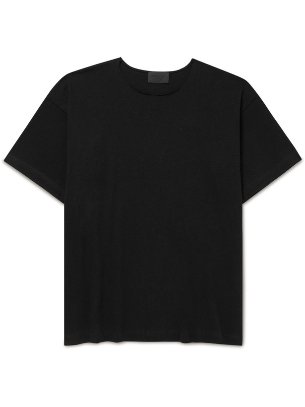 Photo: Fear of God - Distressed Logo-Appliquéd Cotton-Jersey T-Shirt - Black
