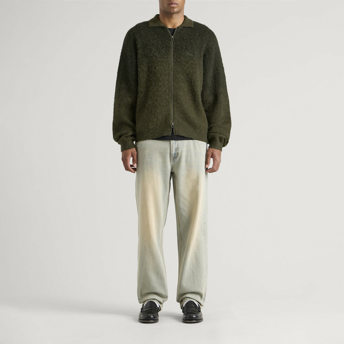 Dime Men's Mohair Double Zip Knit in Forest