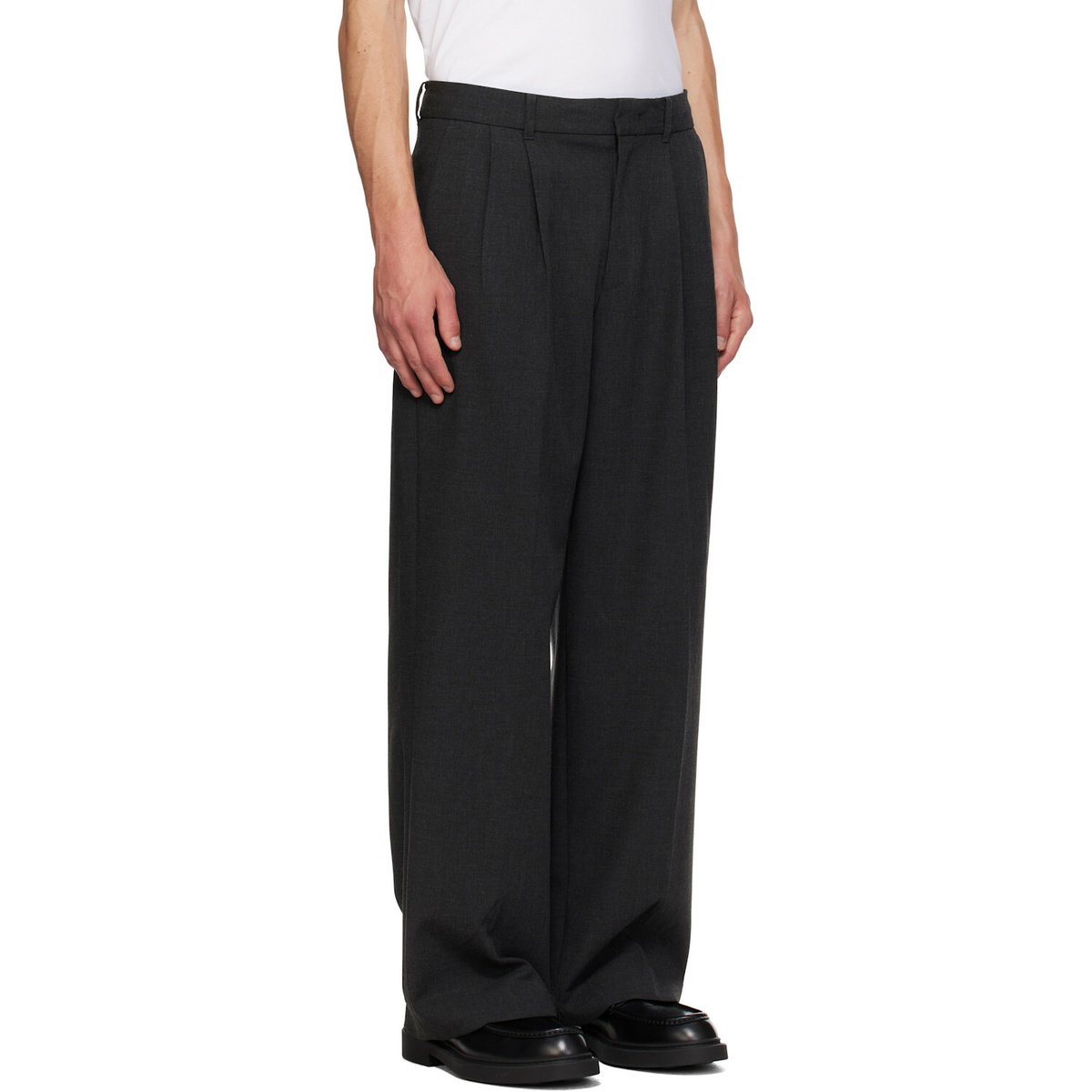 Dunst Gray Double Pleated Wide Slack Trousers