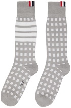 Thom Browne Gray Gingham 4-Bar Socks