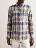 Polo Ralph Lauren - Button-Down Collar Logo-Embroidered Checked Linen Shirt - Neutrals