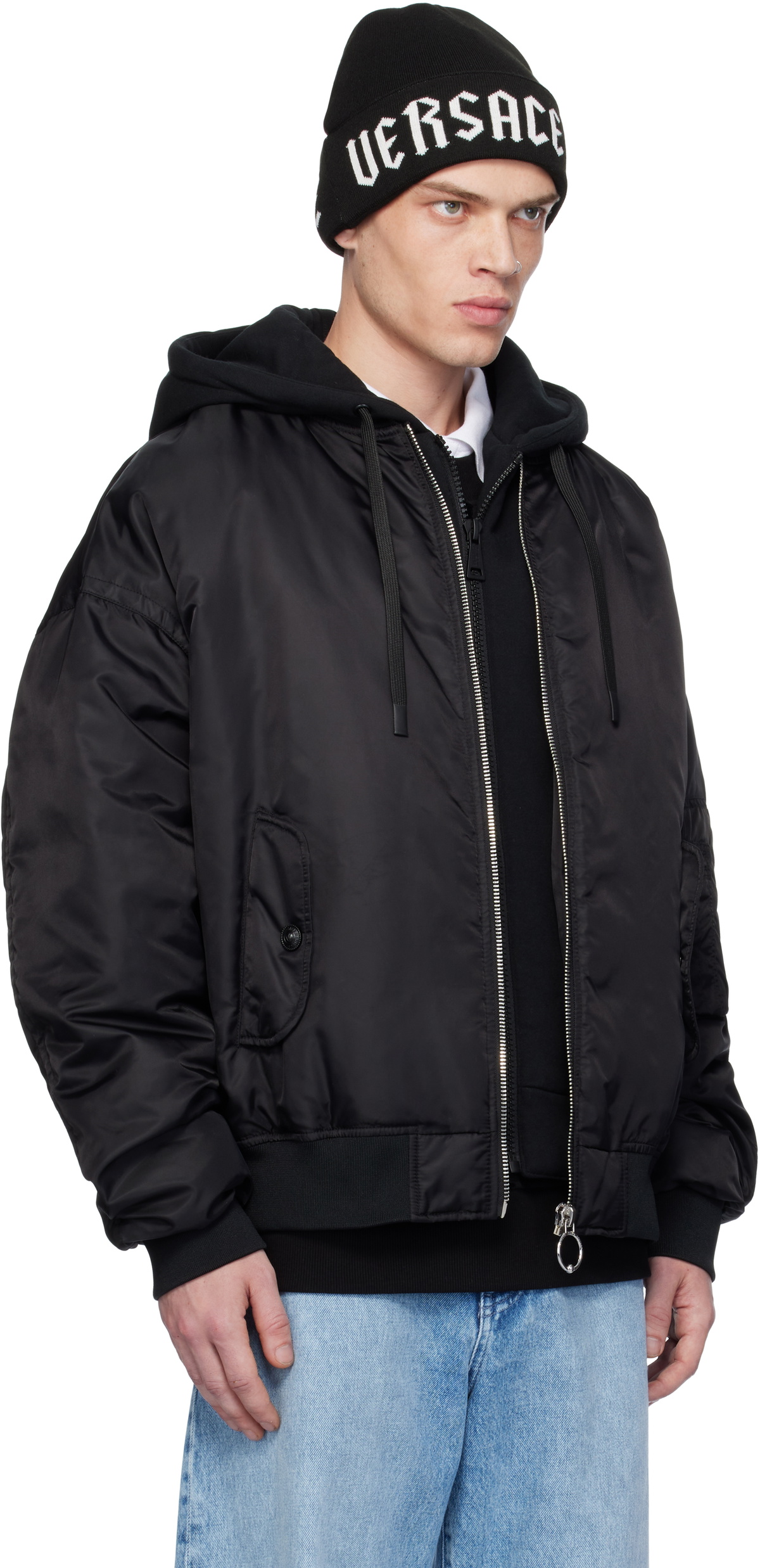 Versace Jeans Couture Black Logo Down Bomber Jacket