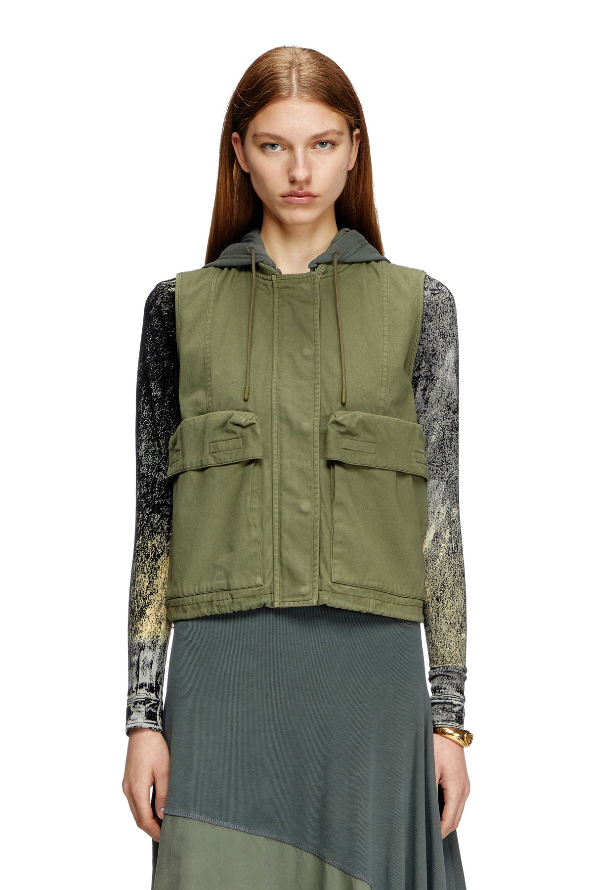 トップス hooded short vest - olive / pilot twill hooded short vest - olive / pilot twill