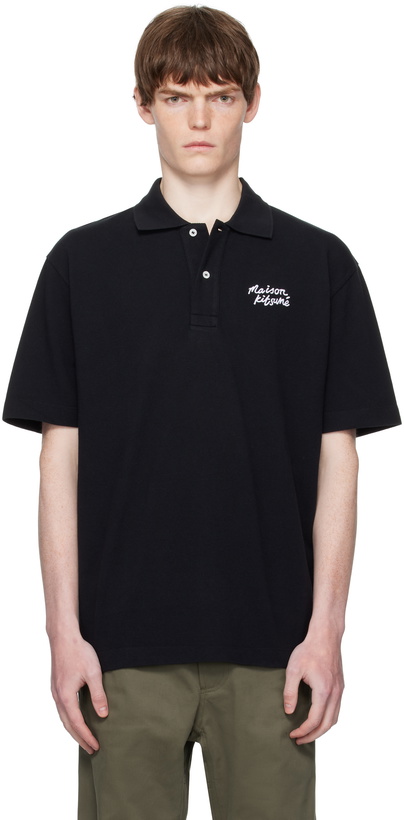 Photo: Maison Kitsuné Black 'Maison Kitsuné' Handwriting Comfort Polo