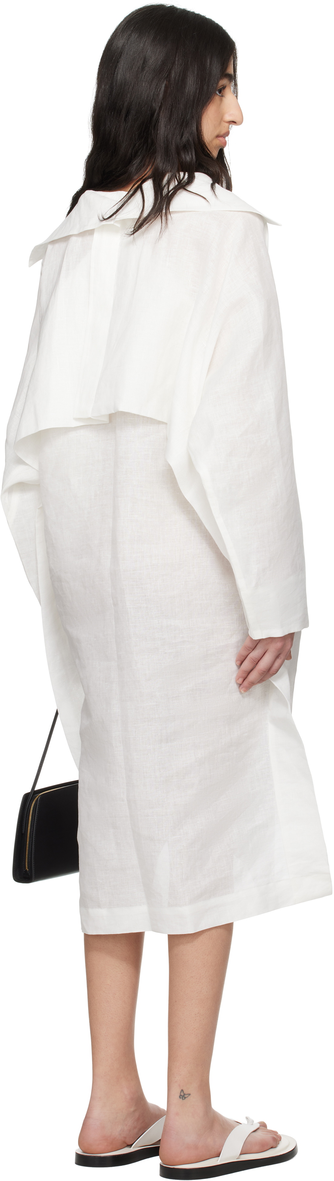 ISSEY MIYAKE White Hempen Midi Dress