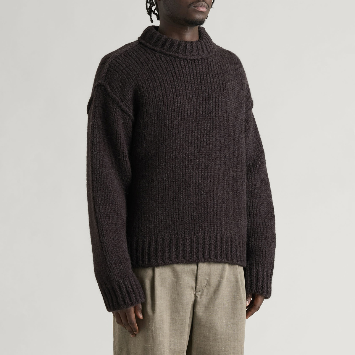 Our Legacy Men's Bear Mega Alpaca Wool Mock Roundneck in Brown
