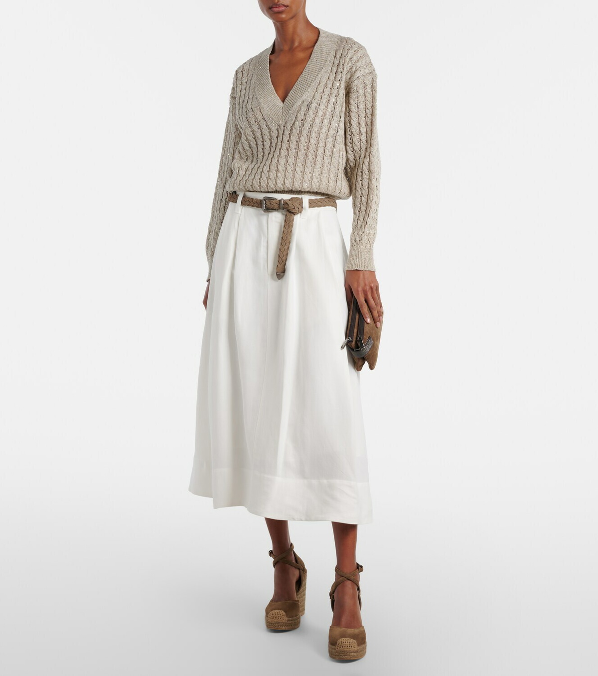 Brunello Cucinelli Monili 80 suede espadrille wedges