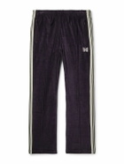 Needles - Logo-Embroidered Striped Cotton-Blend Velour Track Pants - Gray