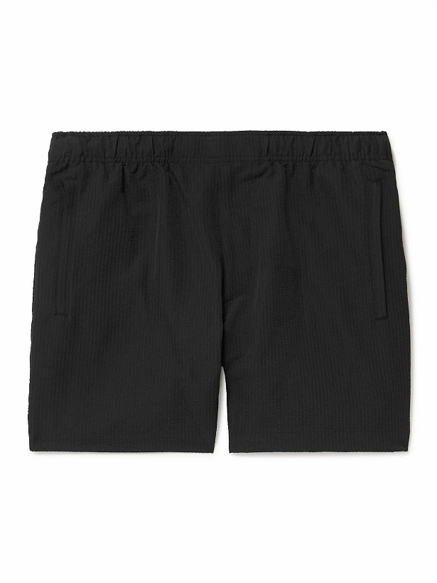 Photo: Theory - Jace Striped Recycled-Seersucker Swim Shorts - Black