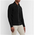 Dunhill - Ribbed Stretch Cotton-Blend Zip-Up Sweater - Black