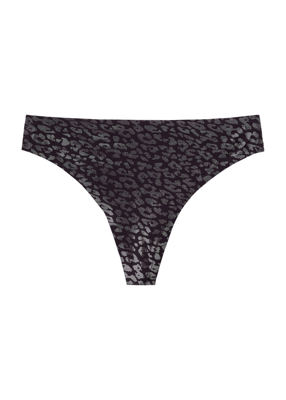 Chantelle Shimmer Leopard-jacquard Thong - Black - One Size