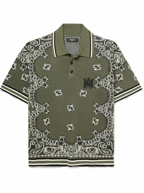 Photo: AMIRI - Logo-Embroidered Jacquard-Knit Cotton and Cashmere-Blend Polo Shirt - Green