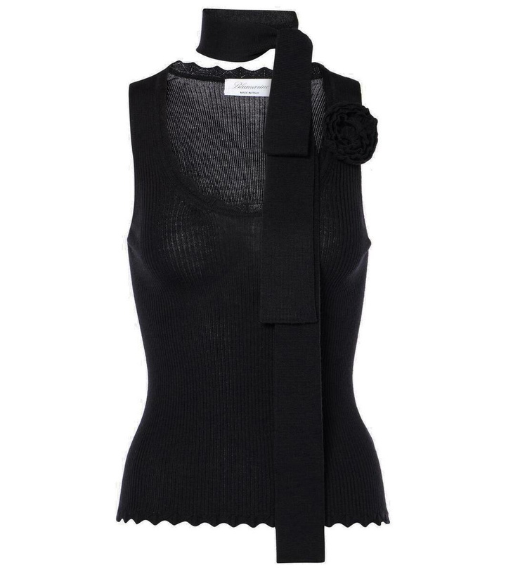 Photo: Blumarine Floral-appliqué wool tank top