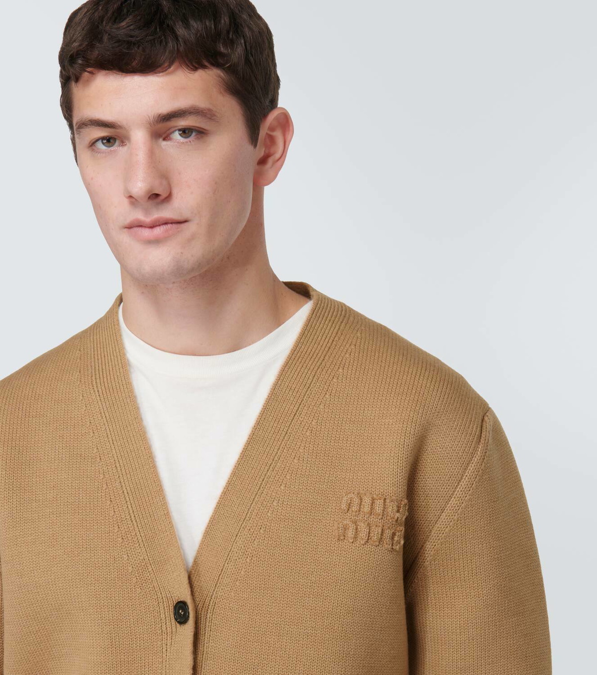 トップス miu miu crew neck wool cardigan mens Miu Miu Logo wool-blend cardigan Miu Miu