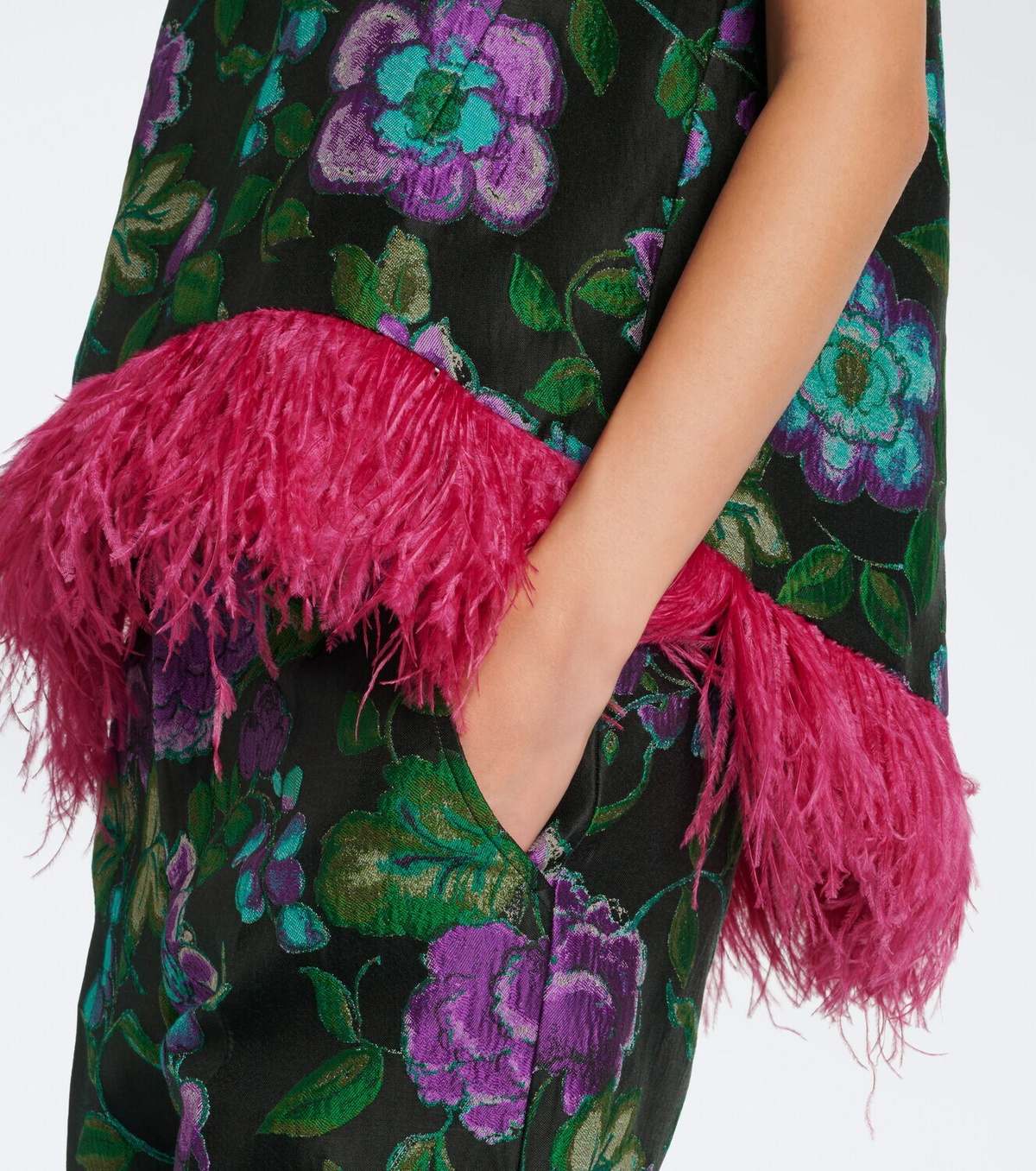 La DoubleJ La Scala feather-trimmed jacquard top