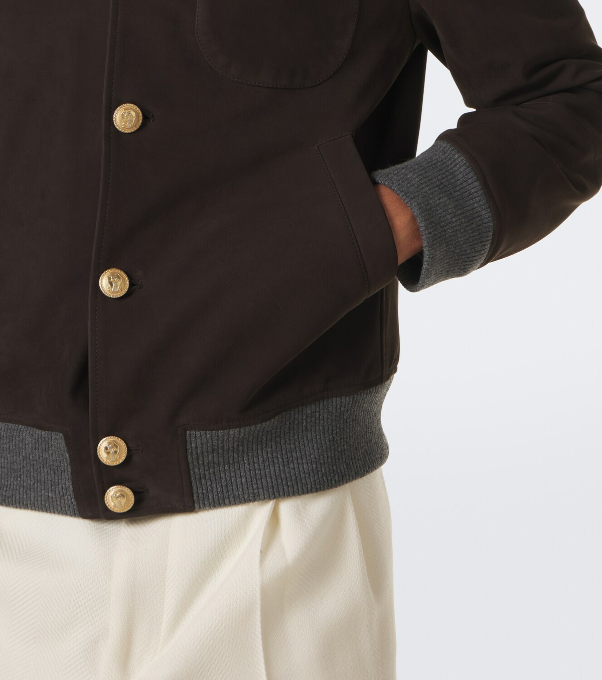 Brunello Cucinelli Cashmere-trimmed leather blouson jacket