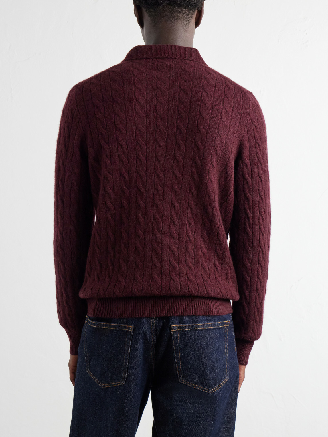 Polo Ralph Lauren - Logo-Embroidered Cable-Knit Wool and Cashmere-Blend Polo Shirt - Burgundy