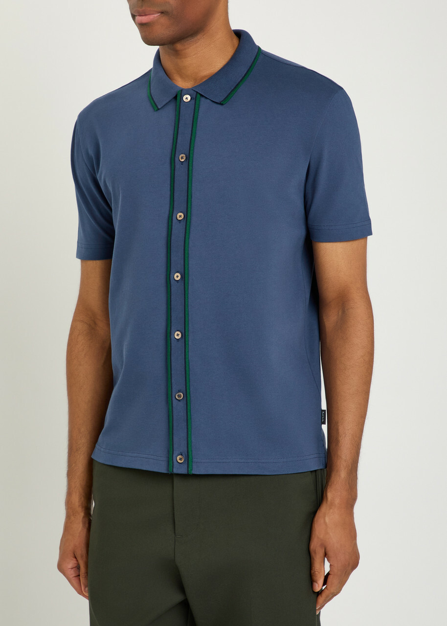 PS Paul Smith Striped-trim Piqué Stretch-cotton Shirt Blue