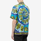 Versace Men's Repeat Greek Mask Vacation Shirt in Blue