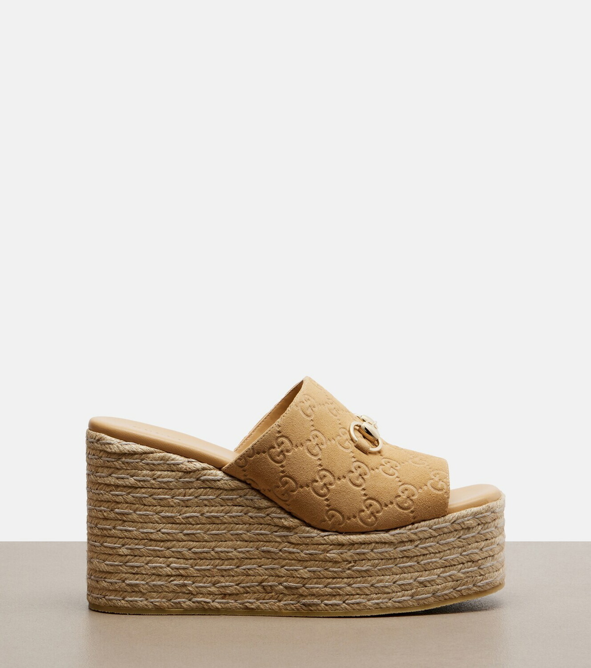 Gucci Horsebit GG suede espadrille wedges