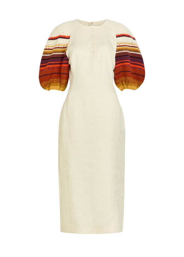 Photo: Gabriela Hearst Nomo Striped-knit Linen Midi Dress Ivory