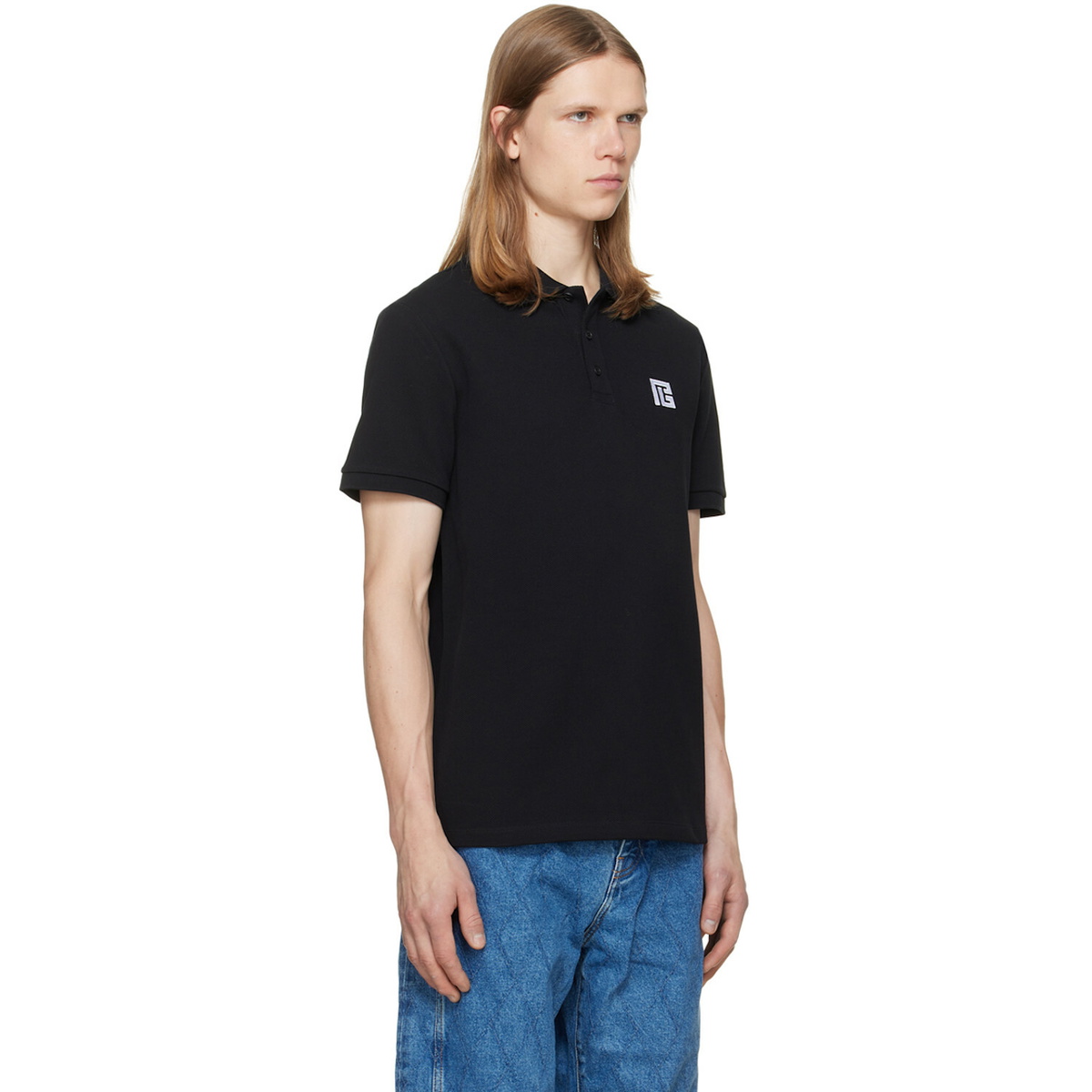 BALMAIN Black Embroidered Cotton Polo