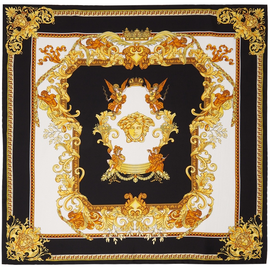 Versace Black & Gold Renaissance Print Scarf Versace