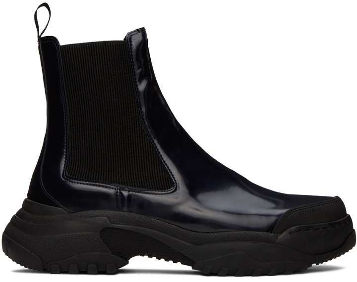 Photo: GmbH Navy Faux-Leather Chelsea Boots