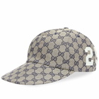 Gucci Men's Patch Logo Jacquard Baseball Cap in Beige/Blue