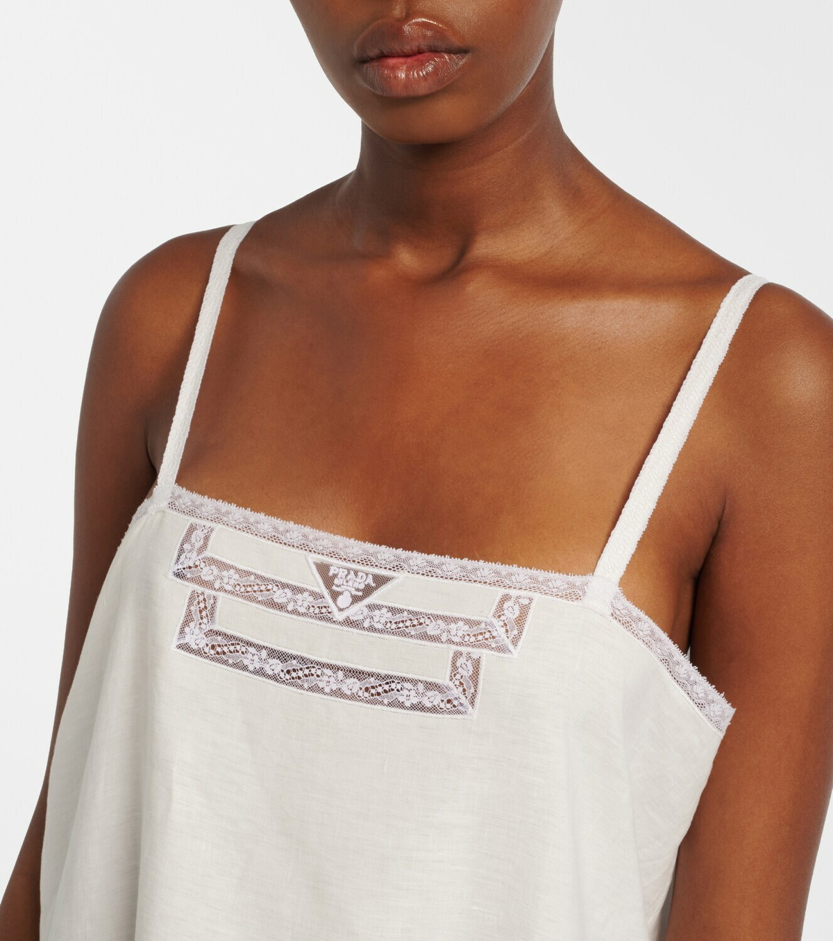 Prada Lace-trimmed linen minidress