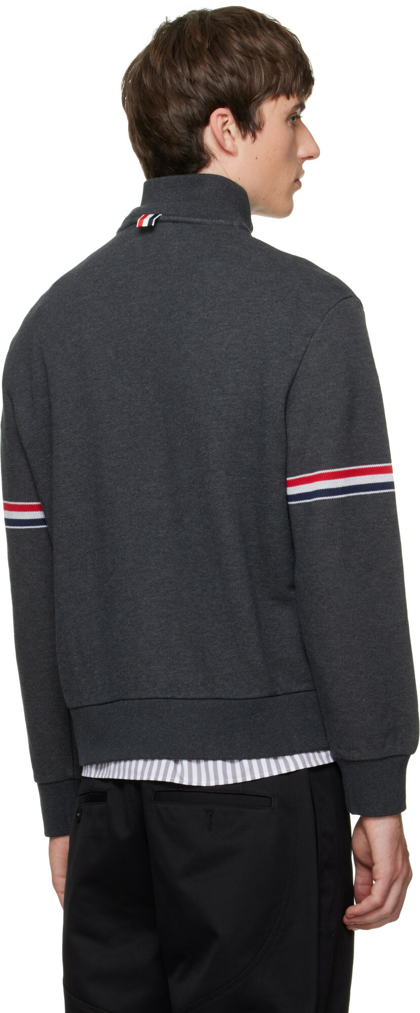 Thom Browne Gray Funnel Neck RWB Pique Loopback Sweatshirt