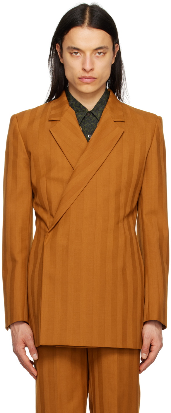 Marni single-breasted striped coat - Orange