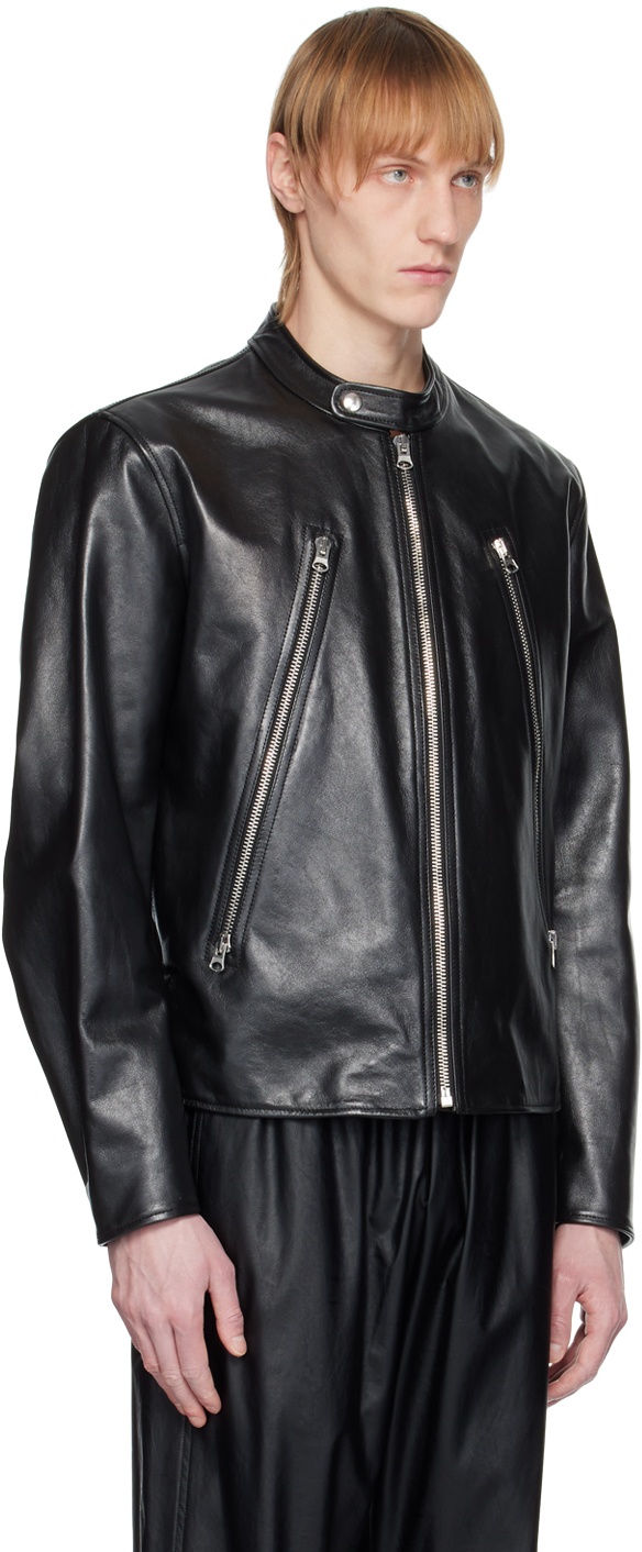 MM6 Maison Margiela Black Zipped Leather Jacket MM6 Maison Margiela