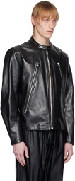 MM6 Maison Margiela Black Zipped Leather Jacket