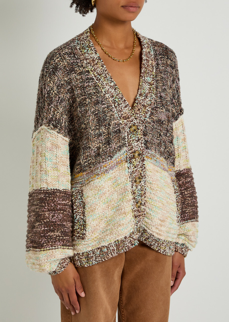 Free People Isabella Colourblock Knitted Cardigan Brown