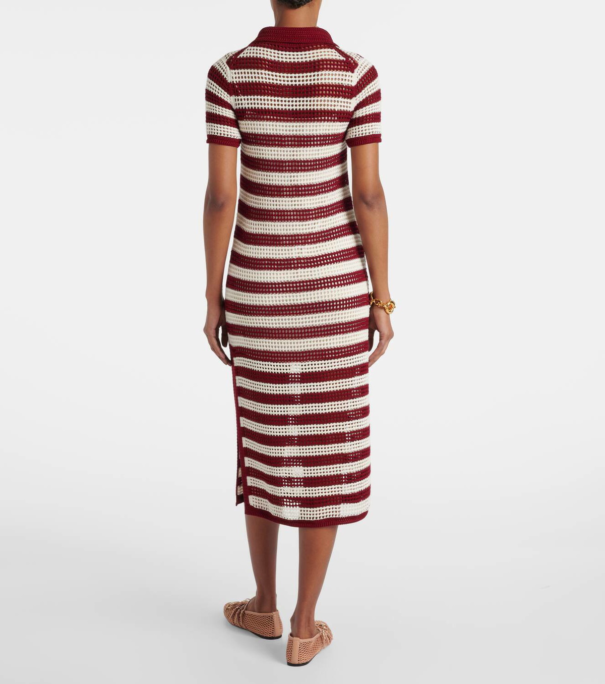 Gucci Open-knit striped silk polo dress