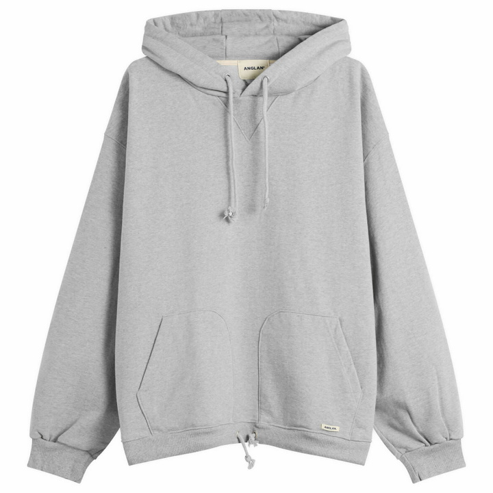 Photo: Anglan Men's Double Valley Tuck Sweat Hoodie in Melange Grey