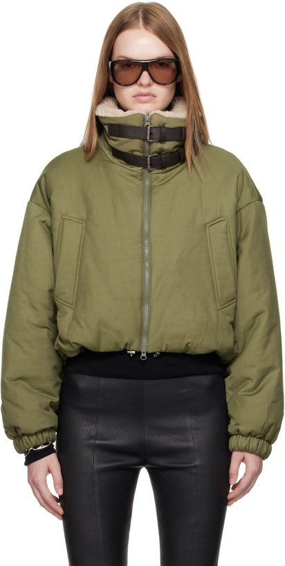 Photo: R2W Green Kinsley Leather Buckle Padded Bomber Jacket
