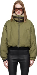 R2W Green Kinsley Leather Buckle Padded Bomber Jacket
