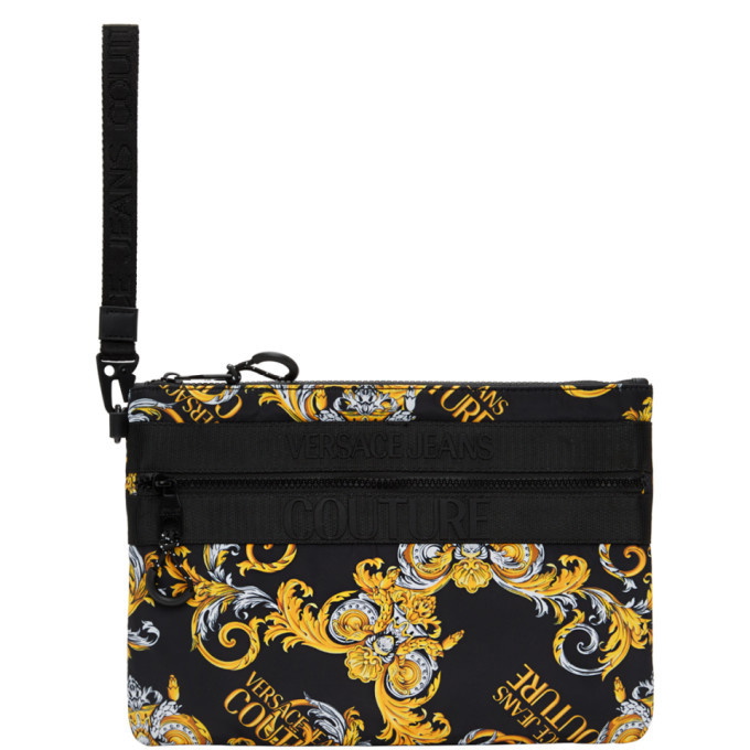 Photo: Versace Jeans Couture Black and Gold Barrocco Logo Pouch